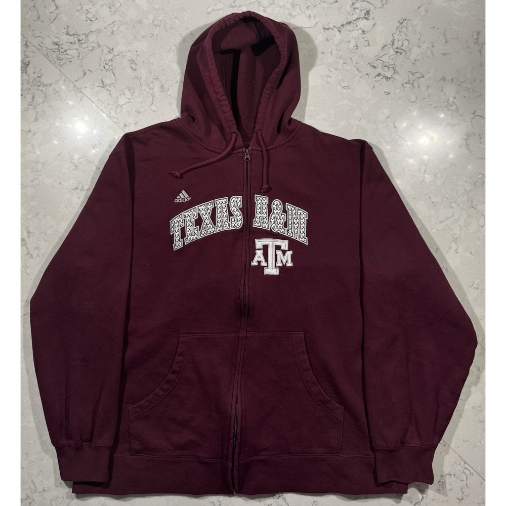 Texas A&M Adidas Hoodie Mens 2XL Maroon Full Zip Fleece Jacket‎ Embroidered Logo